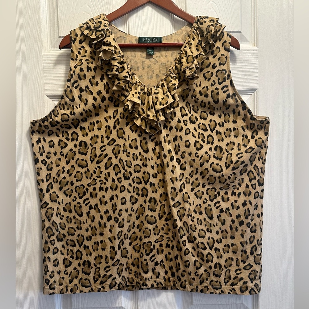 Lauren Ralph Lauren Animal Print Ruffled V-Neck Top